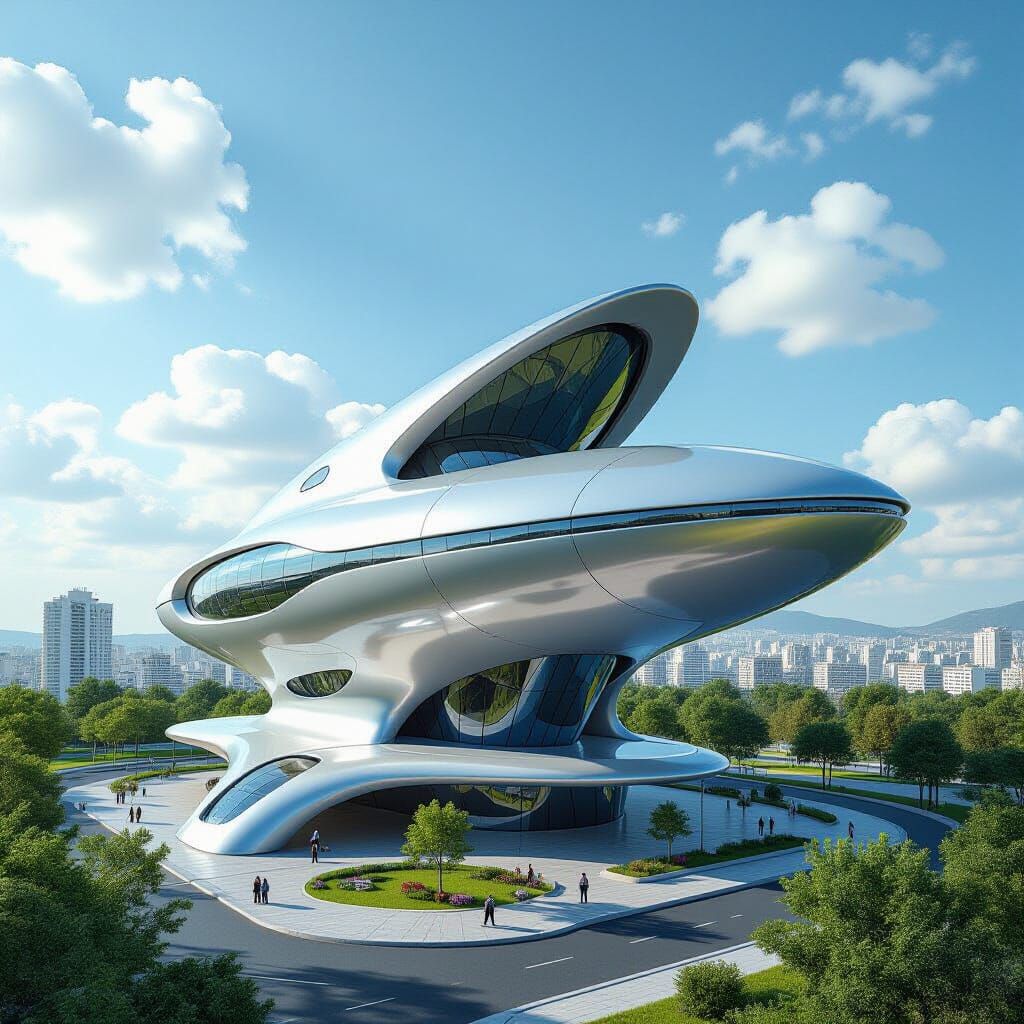 Futuristic Spaceship Building in Haifa Under Sunny Skies
