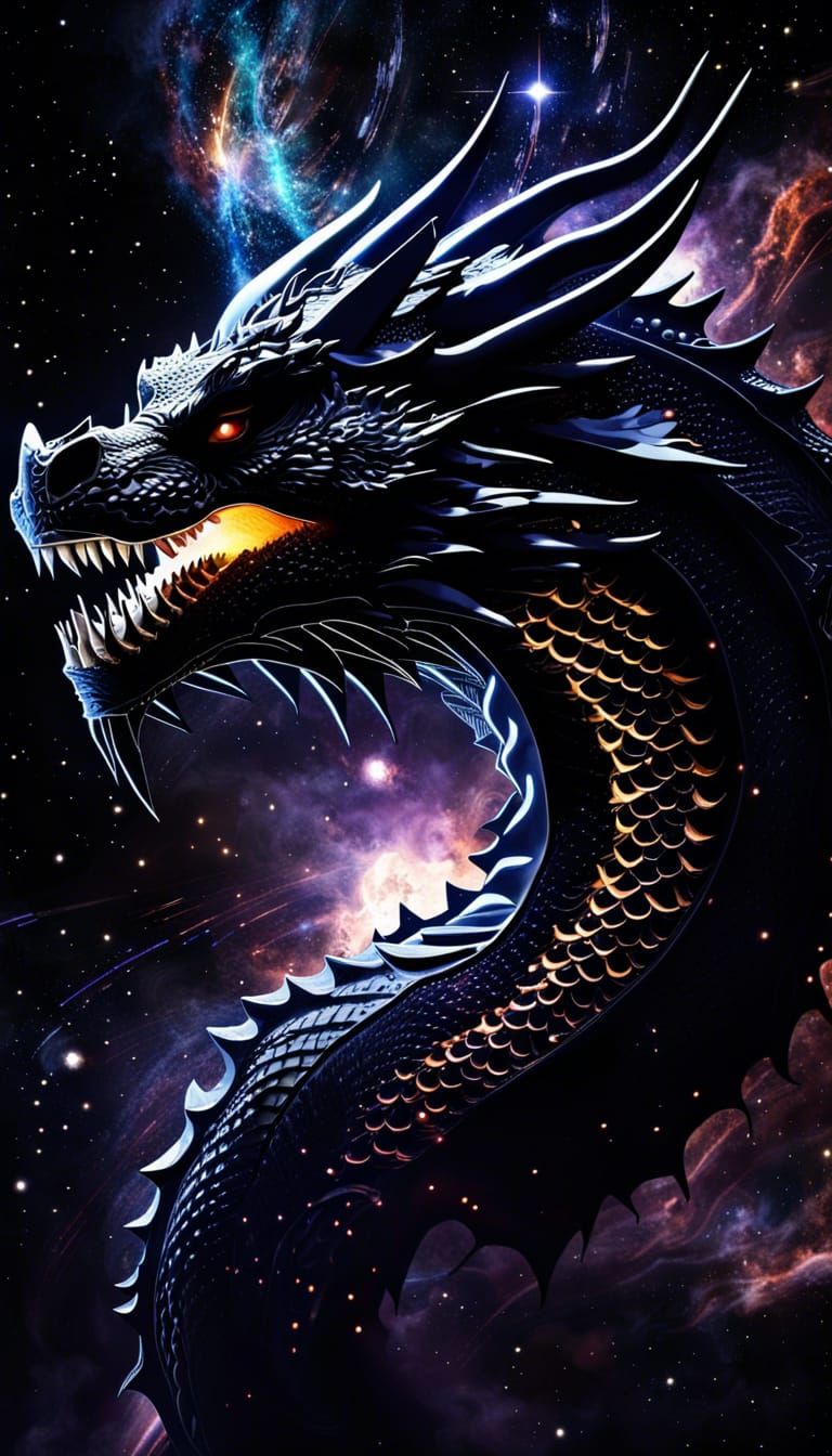 Cosmic Black Dragon God in Sci-Fi Cell Shading
