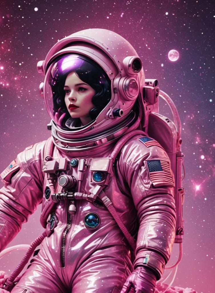 Snow White Mermaid Cosmonaut in Synthwave Neon