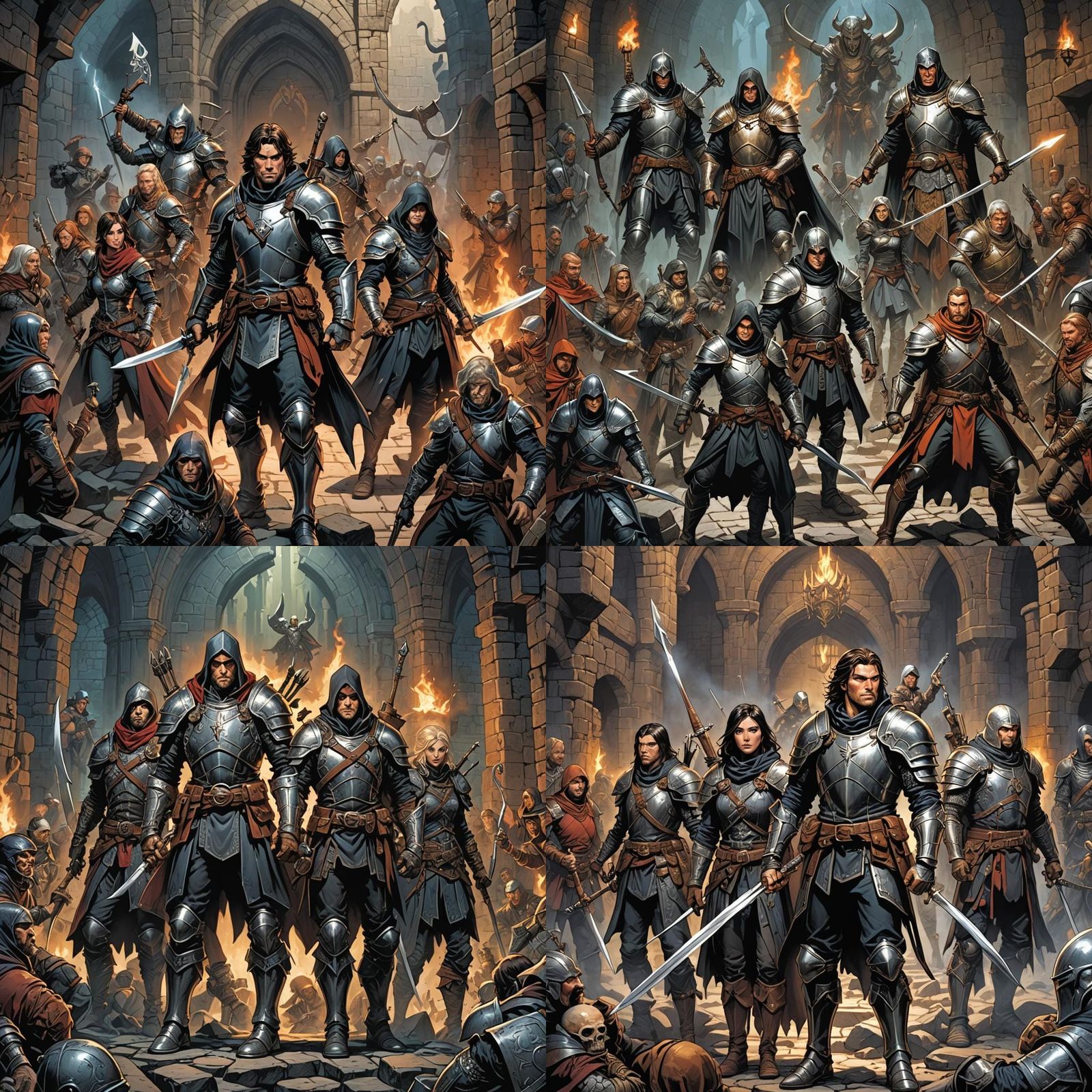 Dungeon Adventuring Party in Comic Book Style