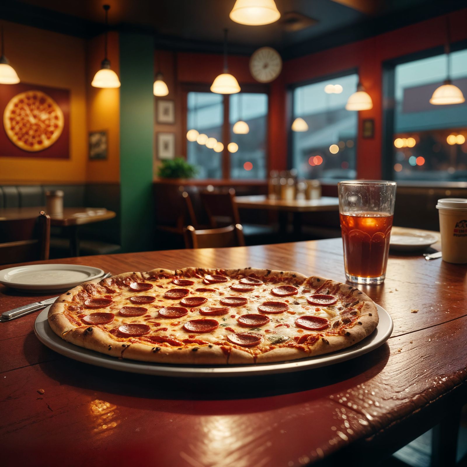 Delicious Pepperoni Pizza: Cinematic Restaurant Still