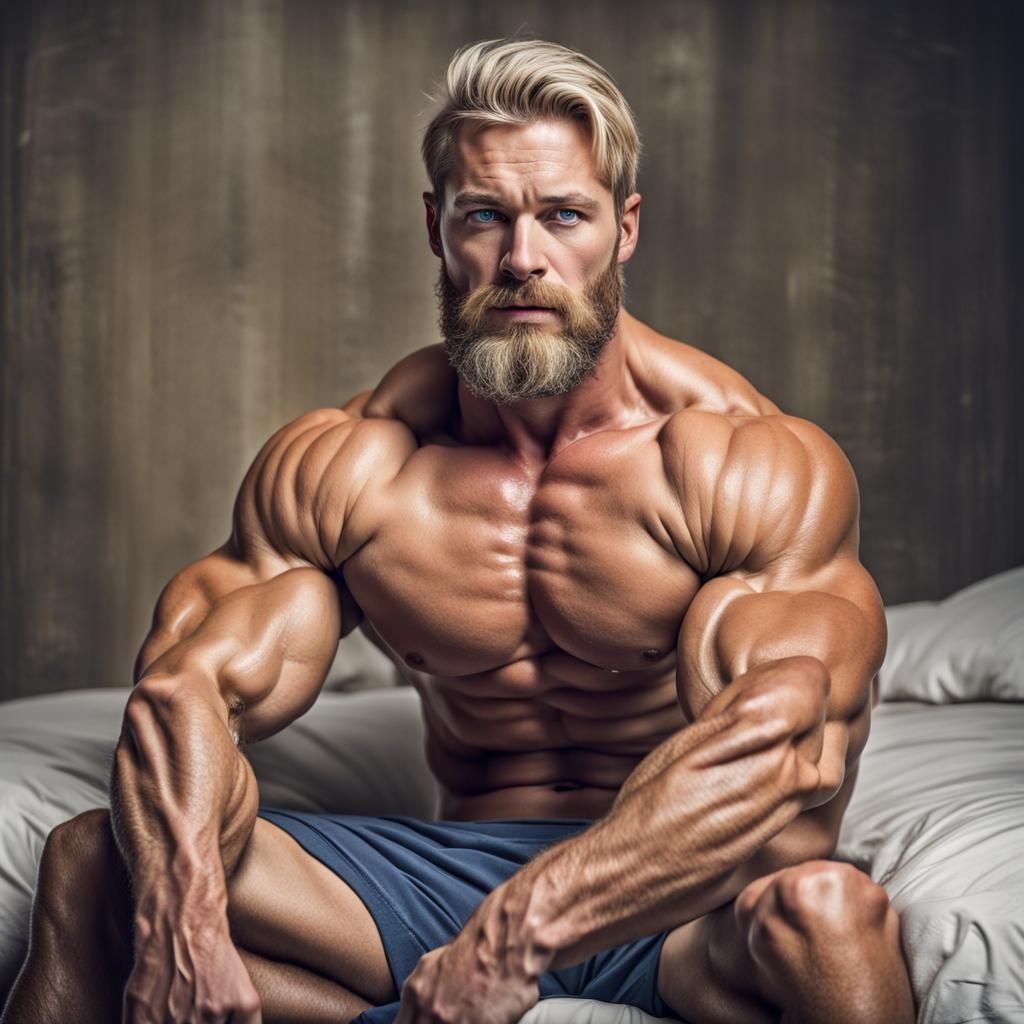 Massive Bodybuilder Flexing in Professional Portrait