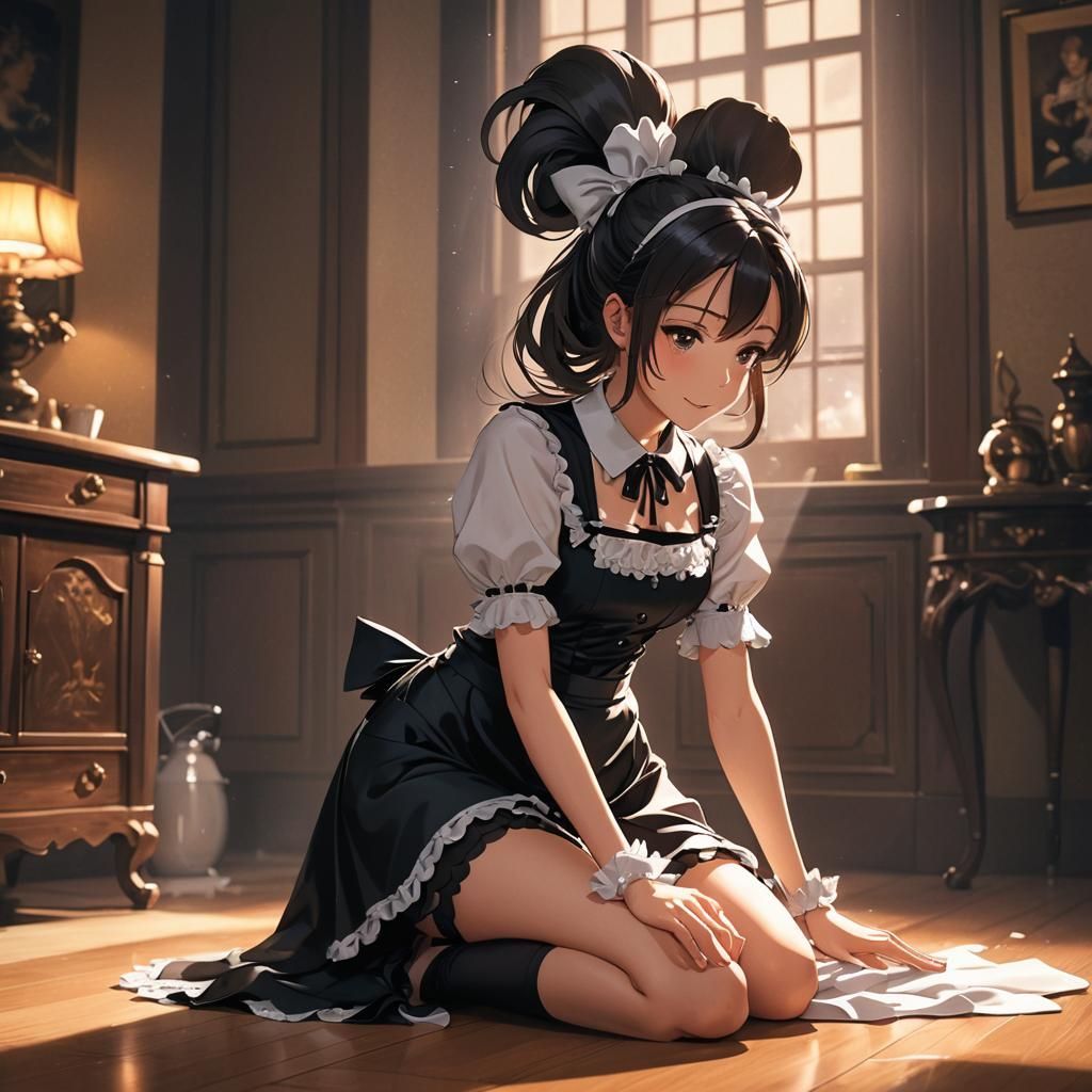 Anime Maid in French Outfit, Cel-Shaded Style