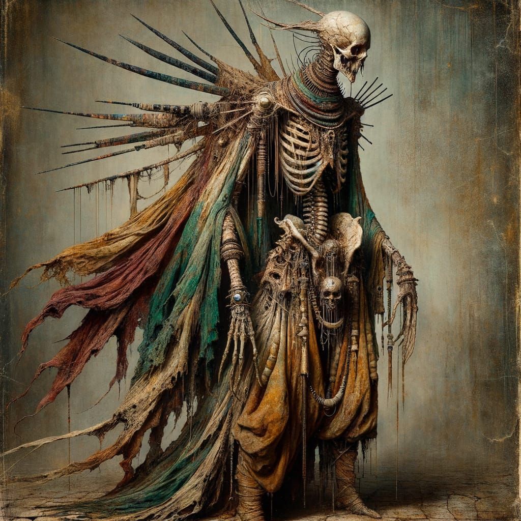 Haunting Despair Shaman in Sepia Landscape