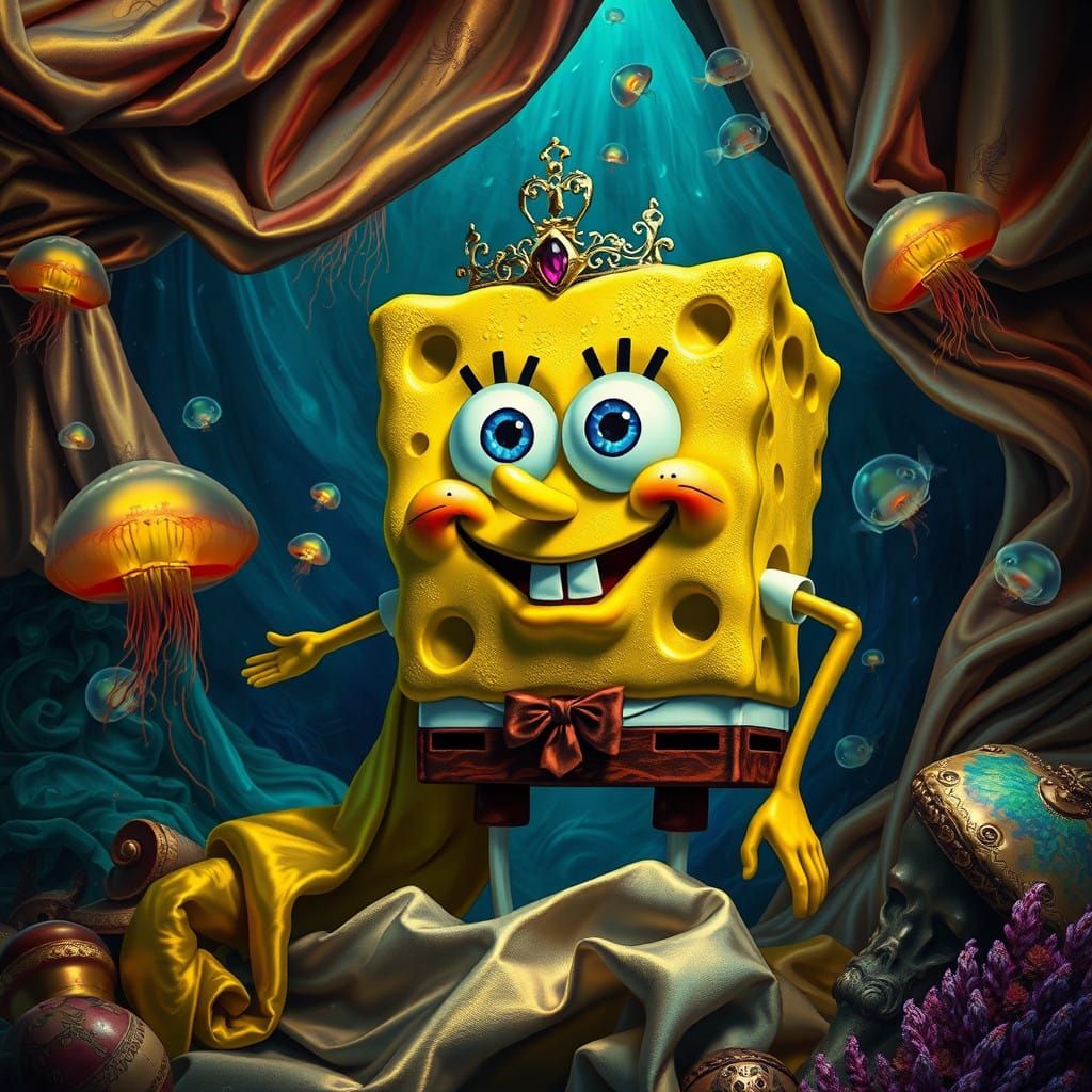 Surreal Baroque Masterpiece of SpongeBob in Ultra-Realistic...