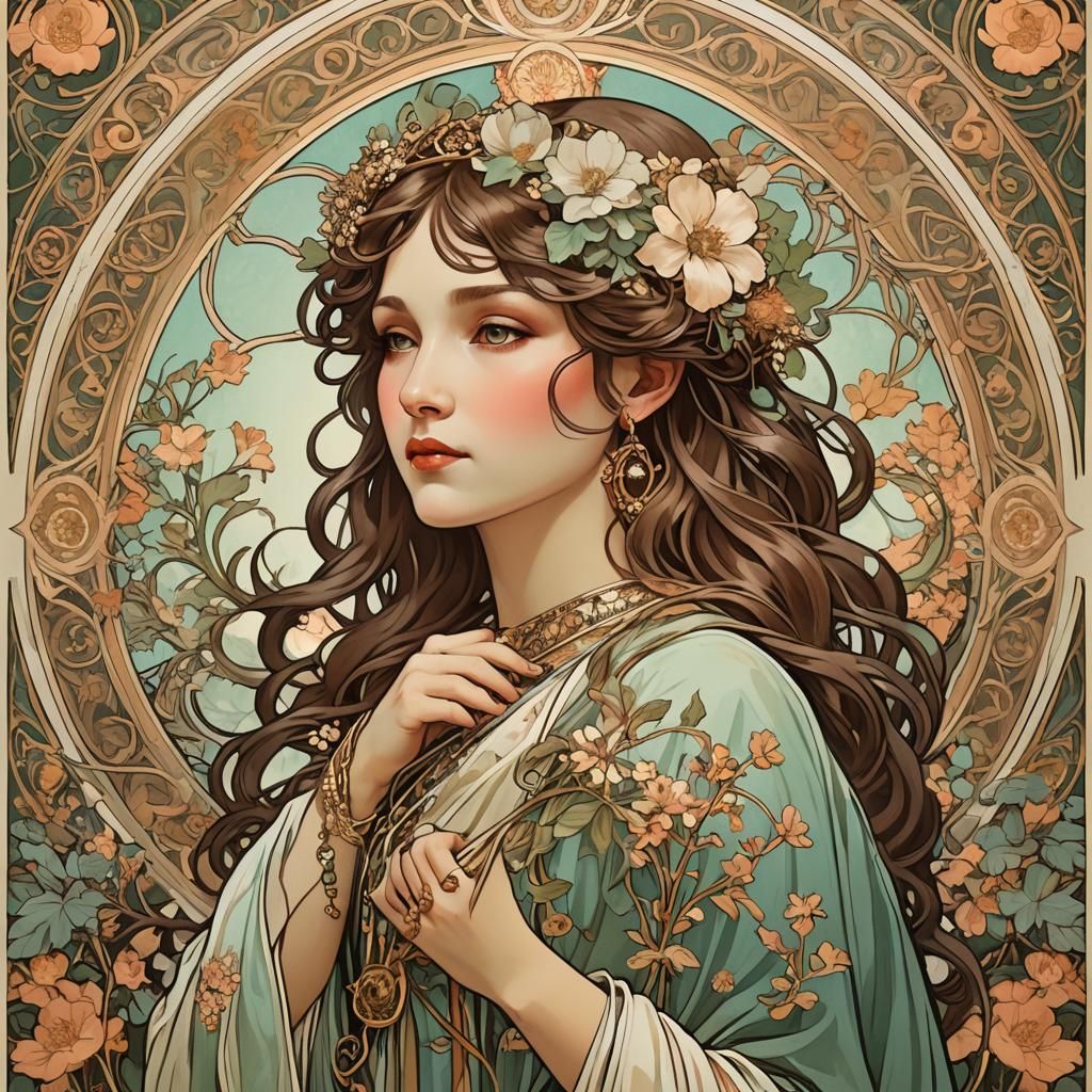 Divine Feminine in Art Nouveau Style