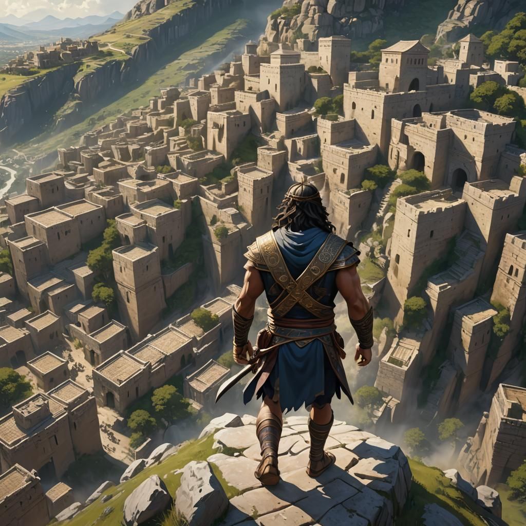 Samson Carries City Gates in Anime Style