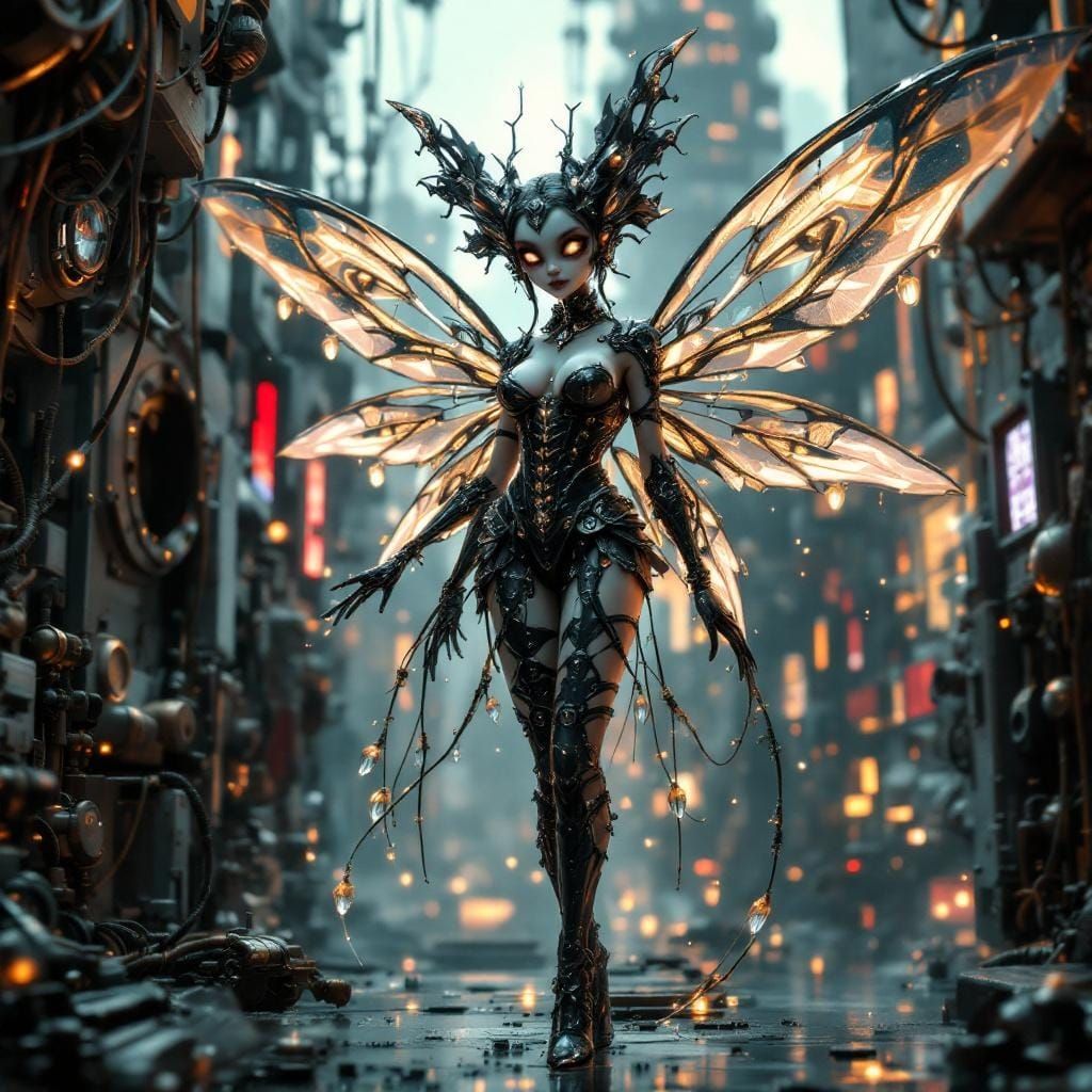 Crystal Fairy in Utopian Cityscape: Gothic 3D Render