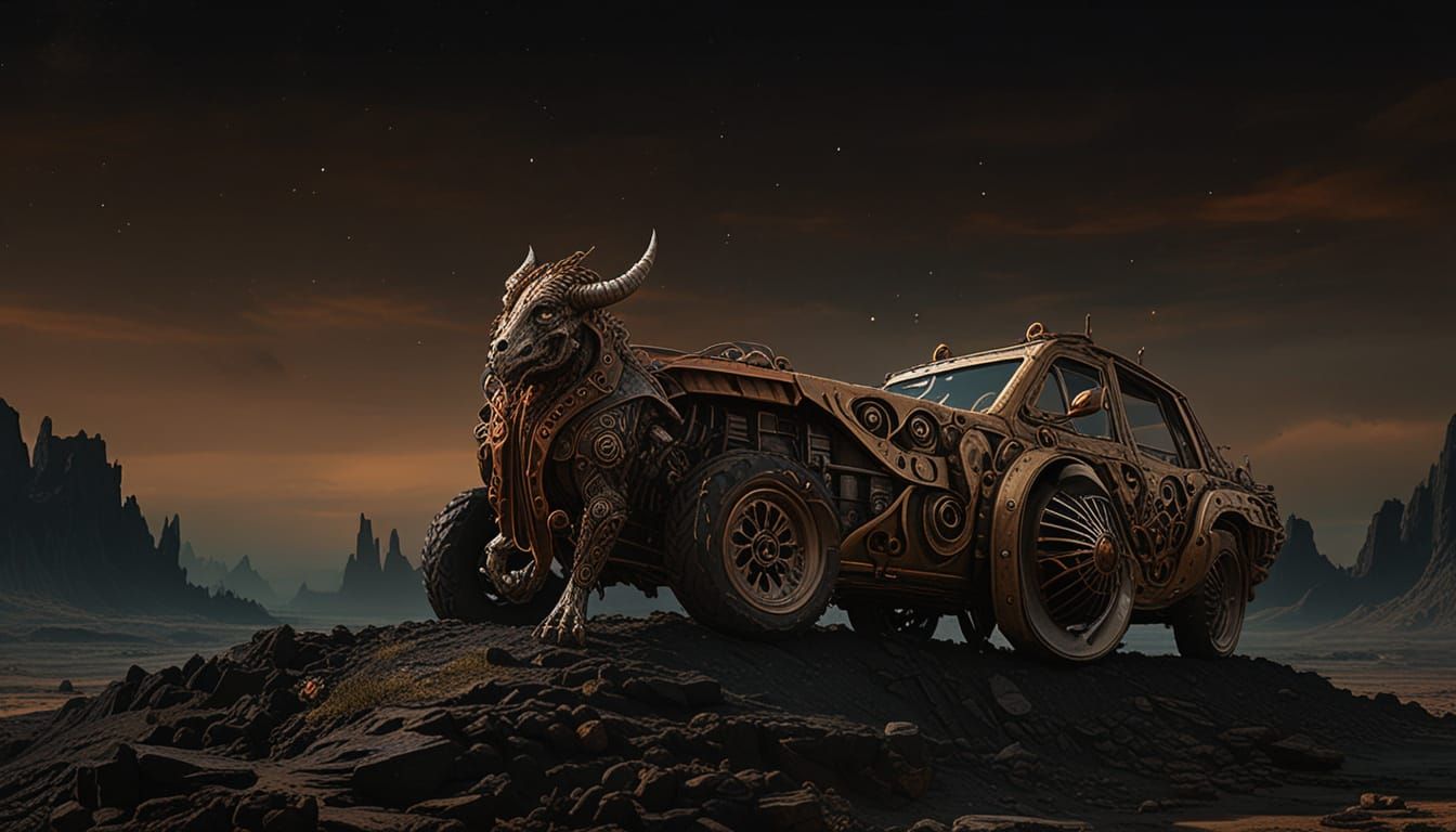 Tiefling Gazes at Cosmic Sky Over Ruined Earth