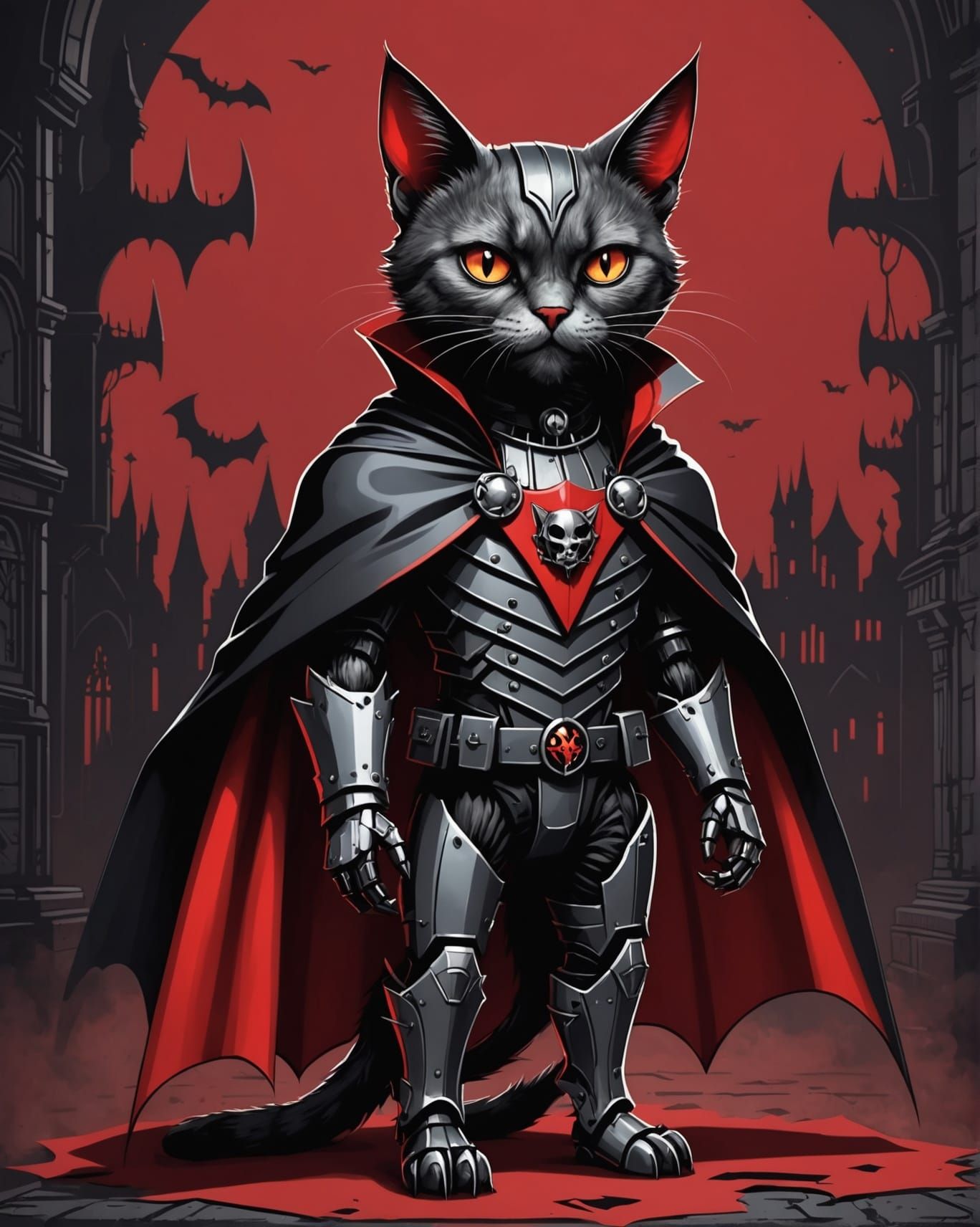 Robotic Vampire Cat in Comic Style