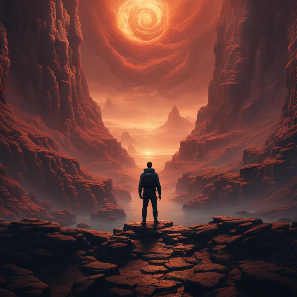 Man Stares into the Abyss: Detailed Fantasy Art