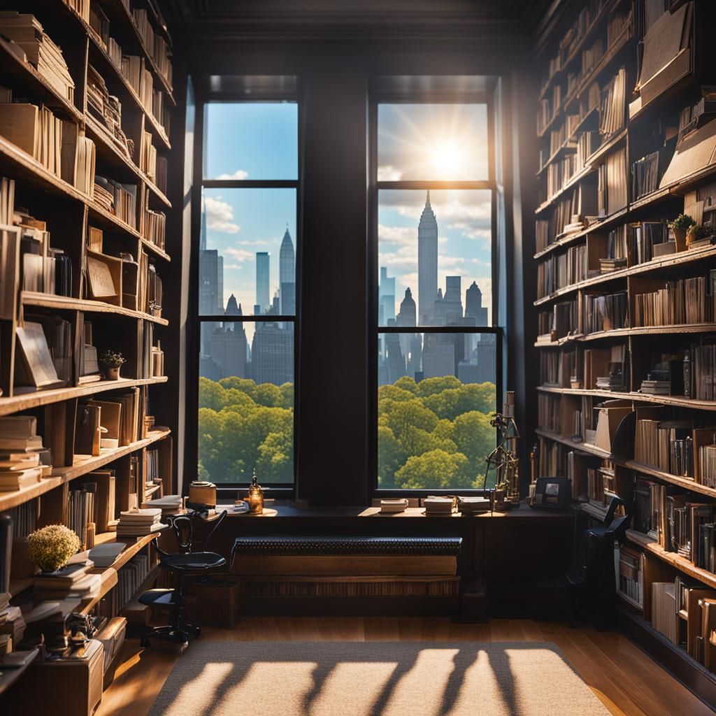 Manhattan Loft Bookshelf View: Video Call Background