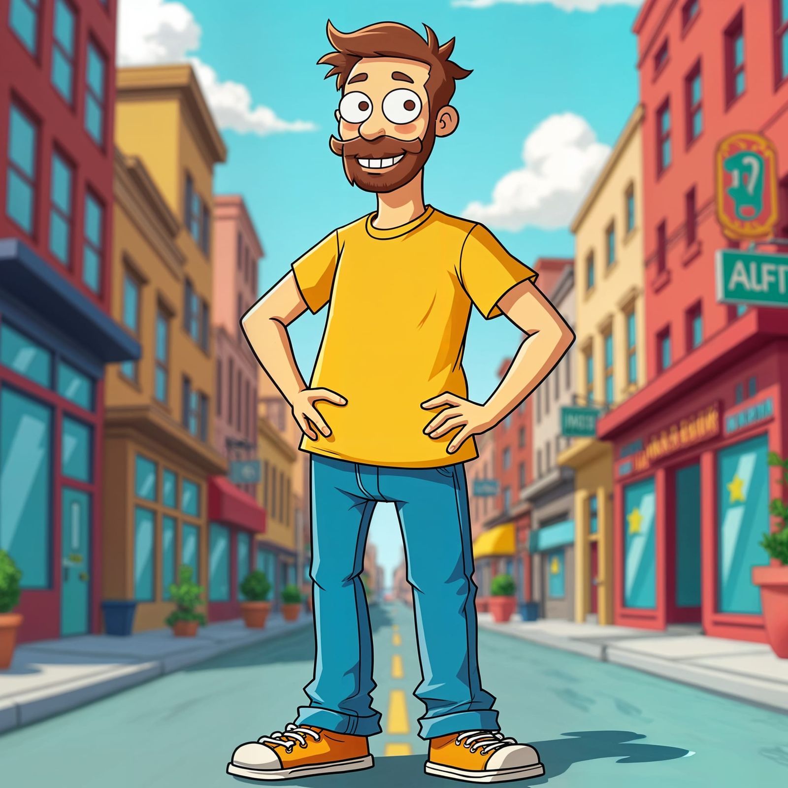 Playful Cartoon Man with Exaggerated Features