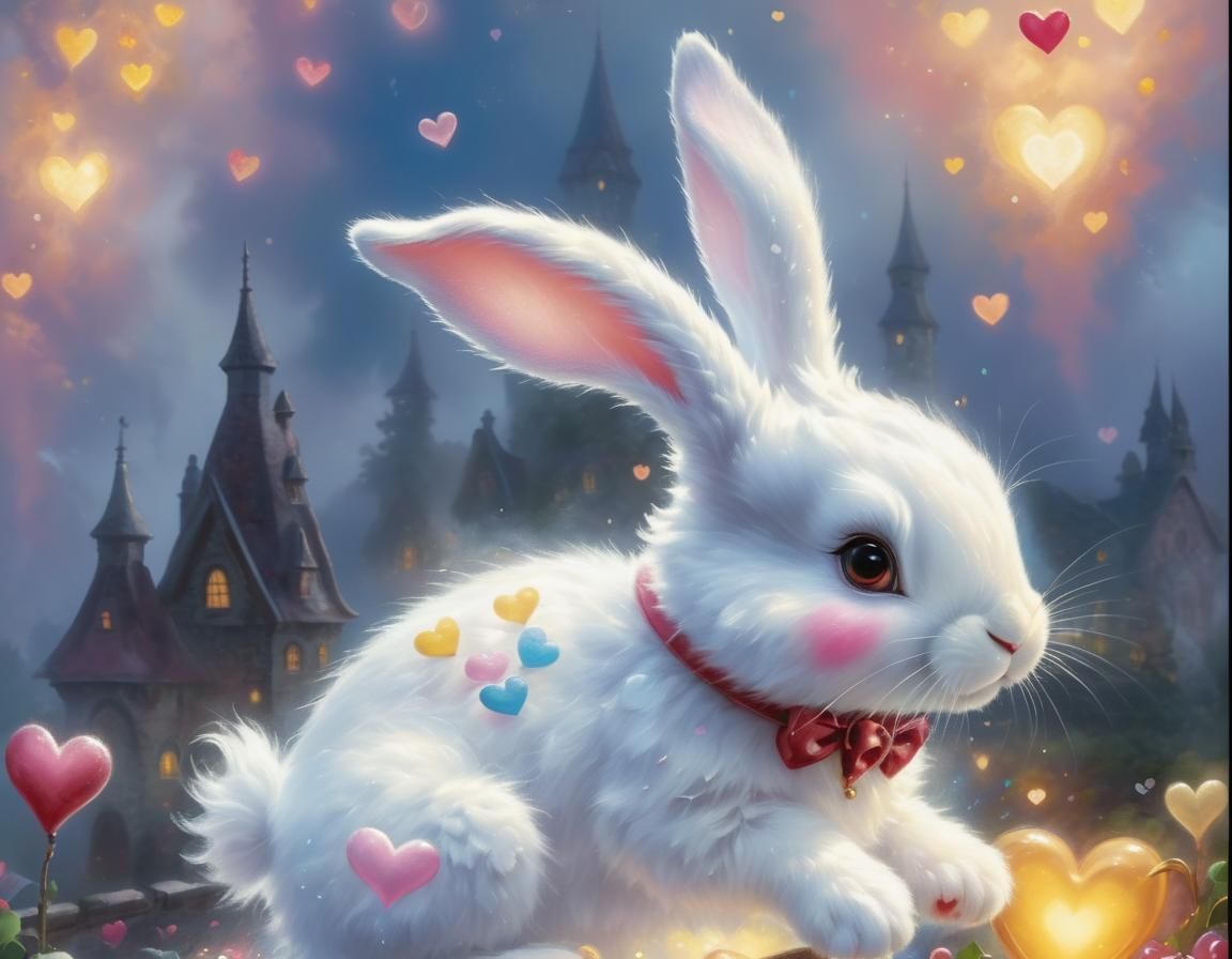 Adorable Bunny with Hearts in Ethereal Fantasy Style