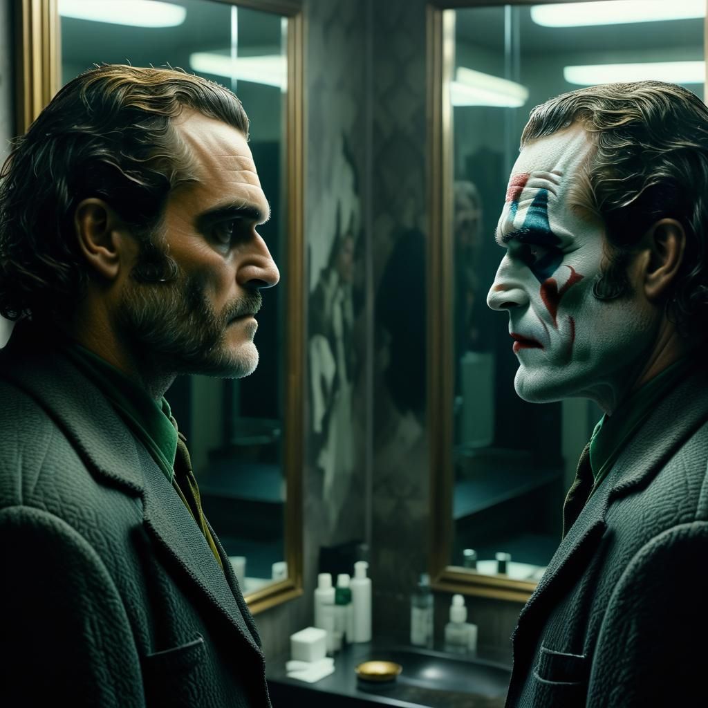Phoenix Reflects Joker: Hyperrealistic Mirror Image