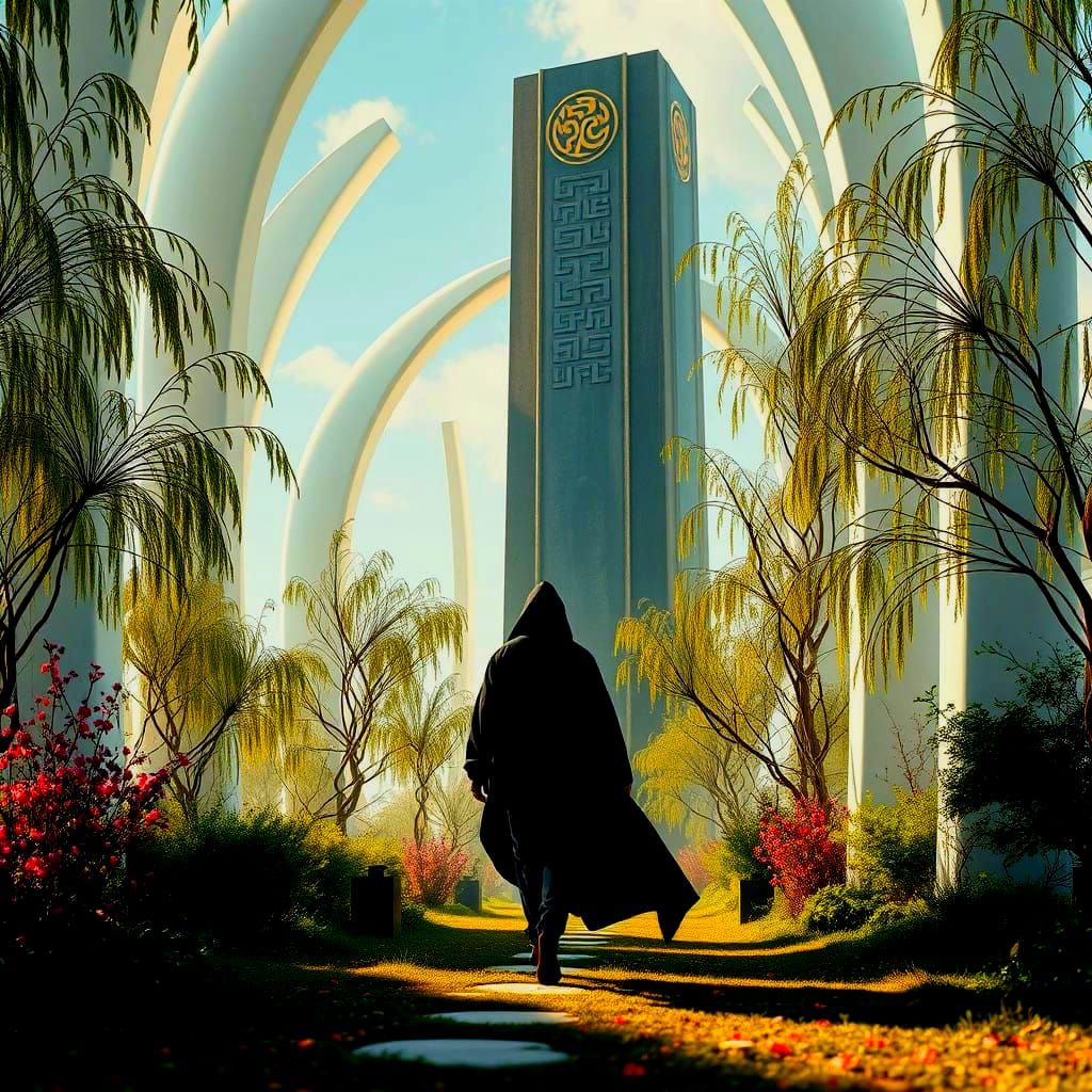 Utopian Fantasy Landscapes with Sci-Fi Arches and Serene Nat...