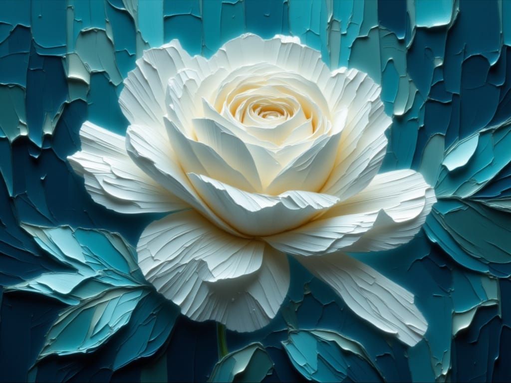 Gorgeous White Rose with Dew Drops in Blue Background