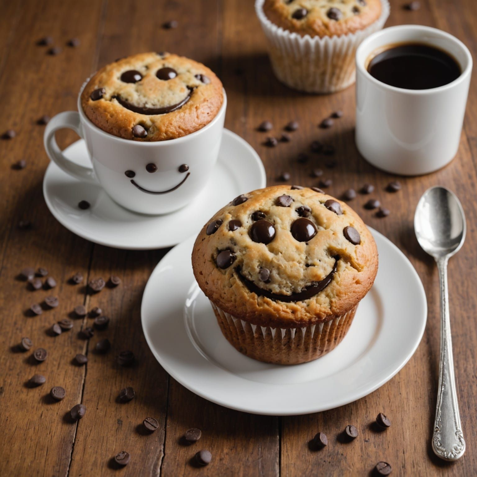 Warm Chocolate Chip Muffin on a Cozy Breakfast Table