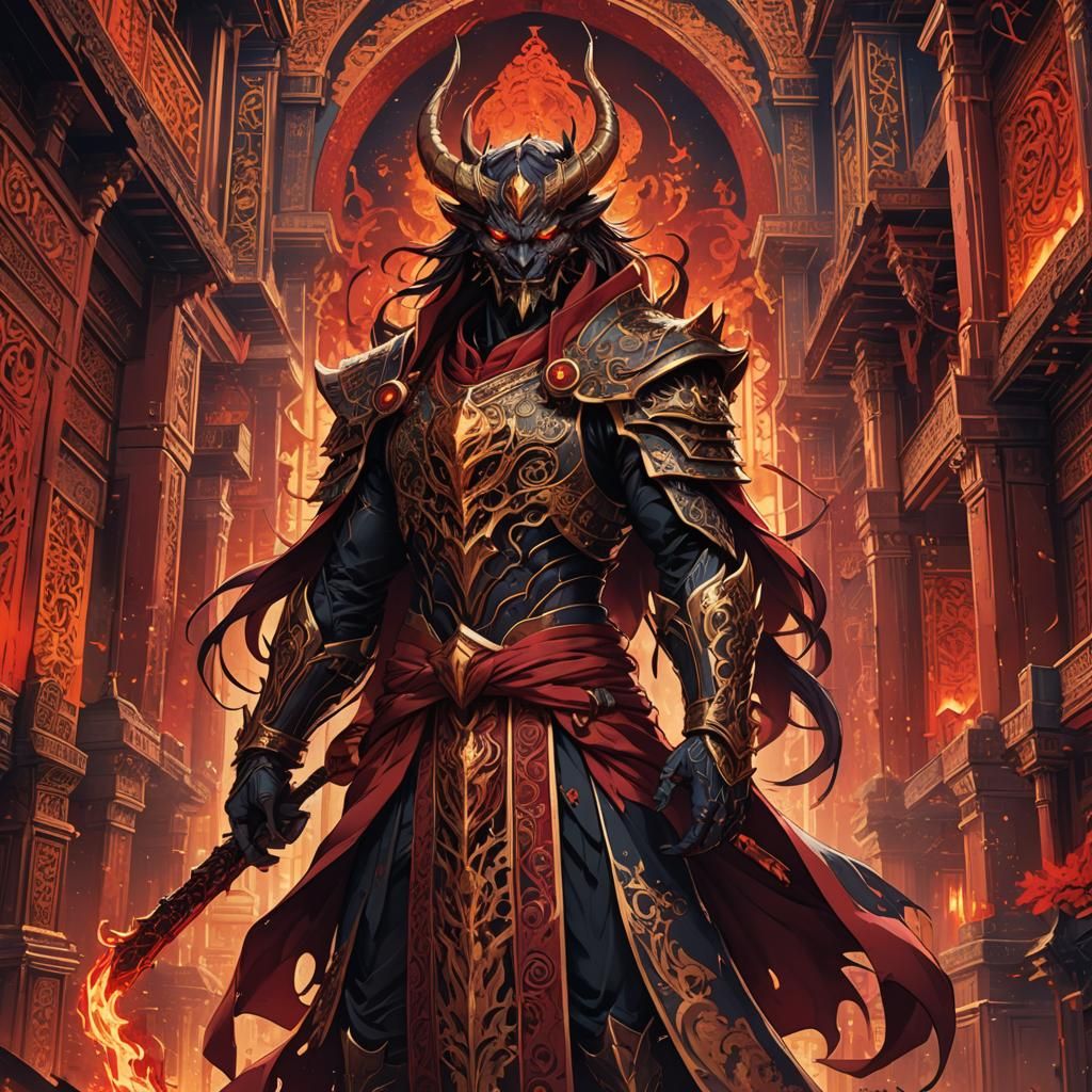 Demonic Persian Figure in Anime Illustration Style