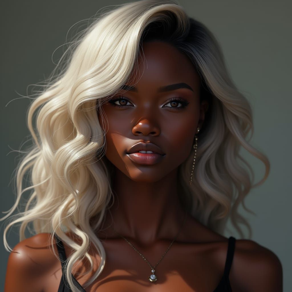 Striking Portrait: Dark Skin, Light Hair in Digital Painting
