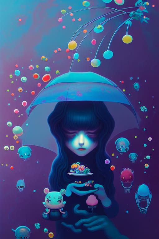 jellybeans throw syncretic blue pancakes umbrella - one word...