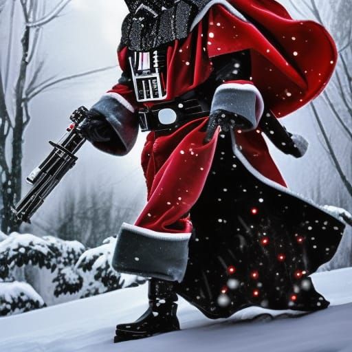 Cyborg Santa with Vader Mask in the Snow