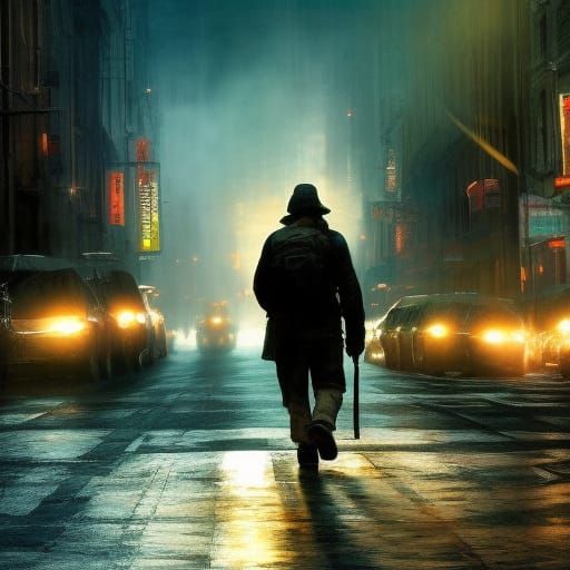 Hyperrealistic Cityscape at Sunset with Ink Splashes