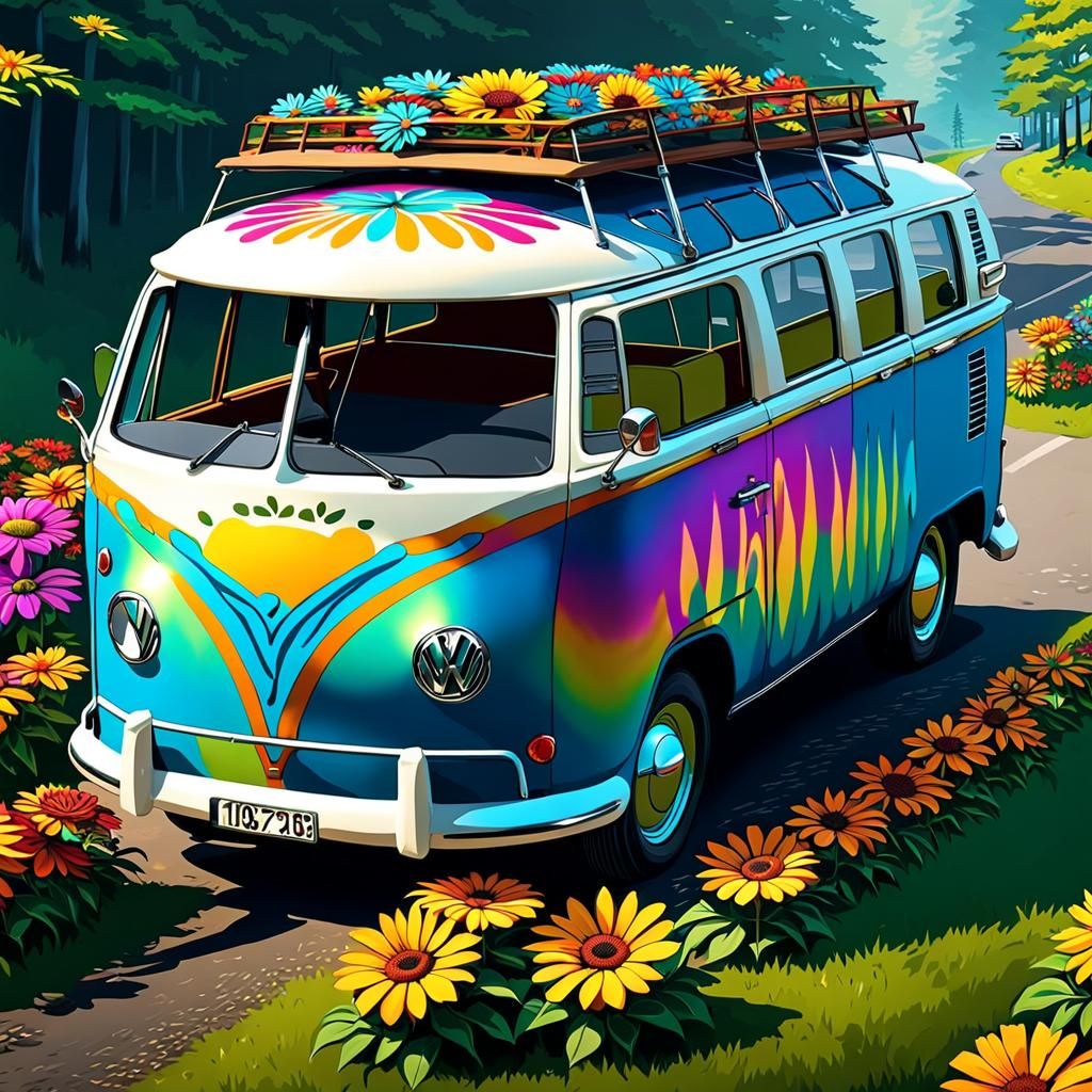 Psychedelic VW Bus to Woodstock: Hyperrealistic Art