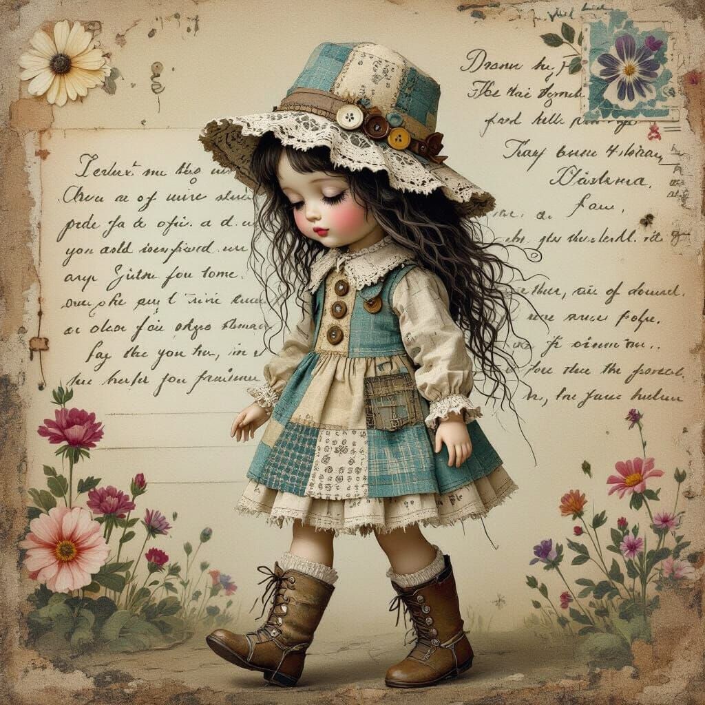 Nostalgic Doll Child in Vintage Surrealism