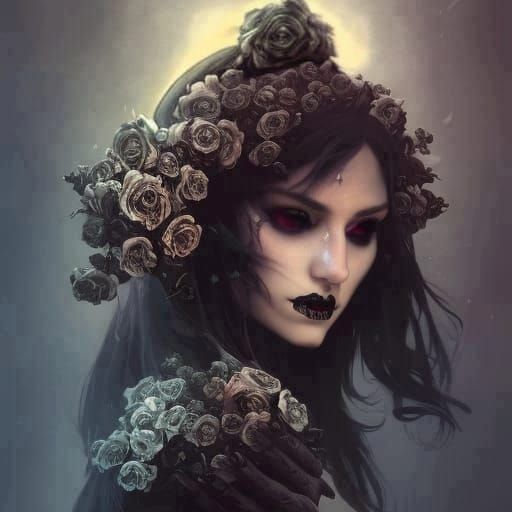 Queen of Death Portrait with Black Roses