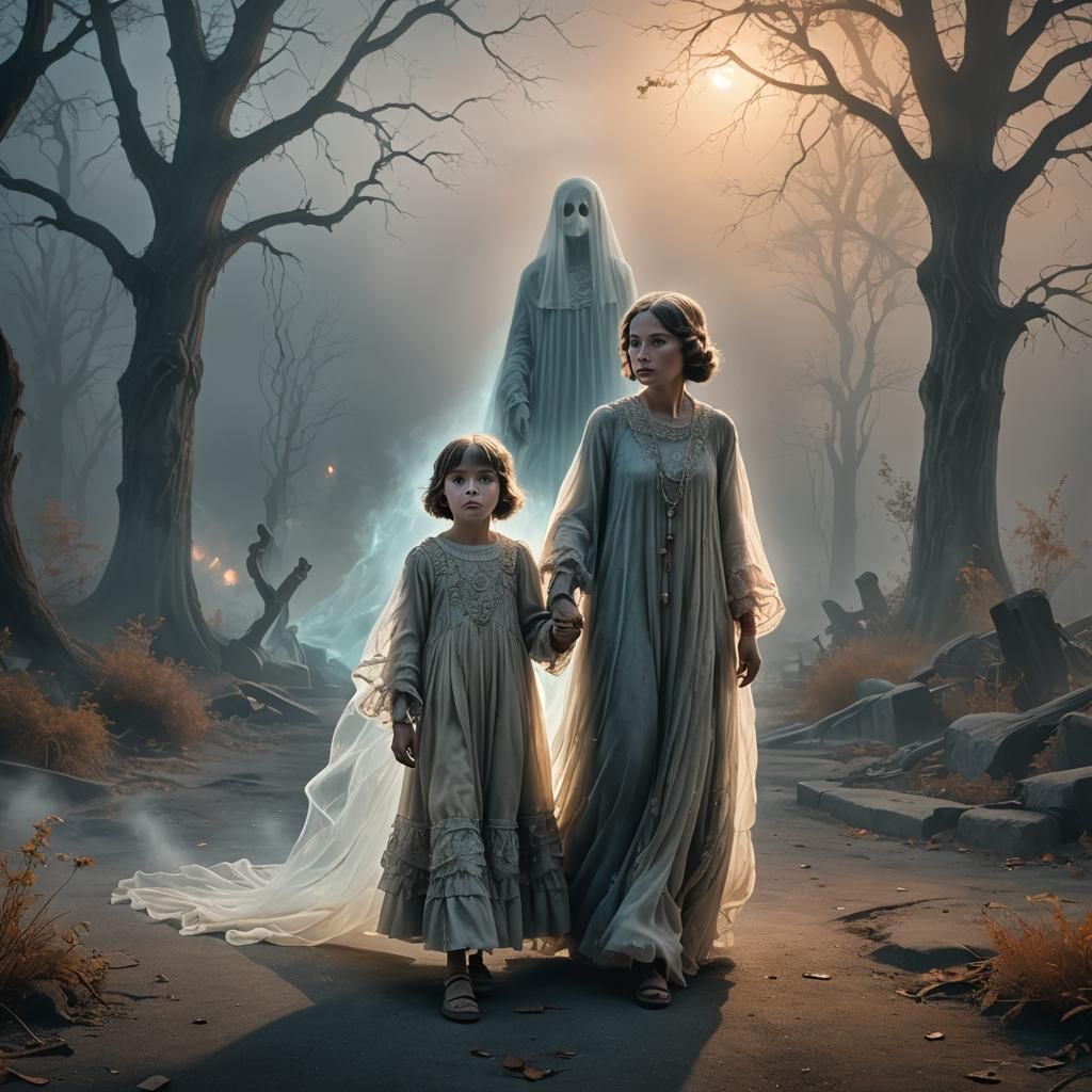 Child Protected by Ghost in Fantasy Matte Painting