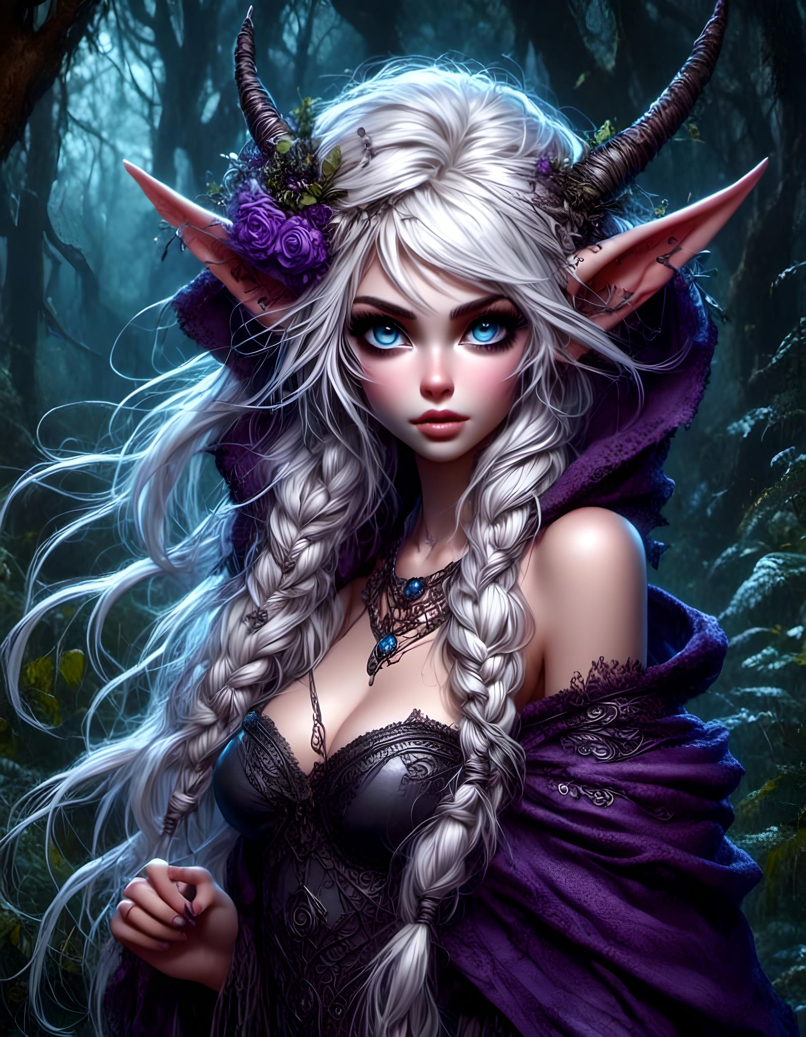 Anime Drow Pixie in Moonlit Forest