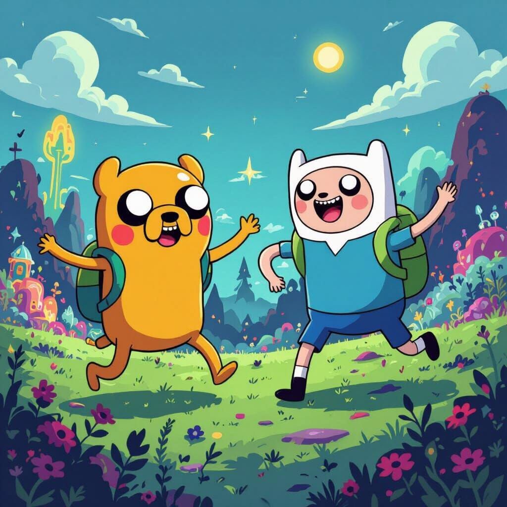 Finn and Jake Adventure Time in Hand-Drawn Style
