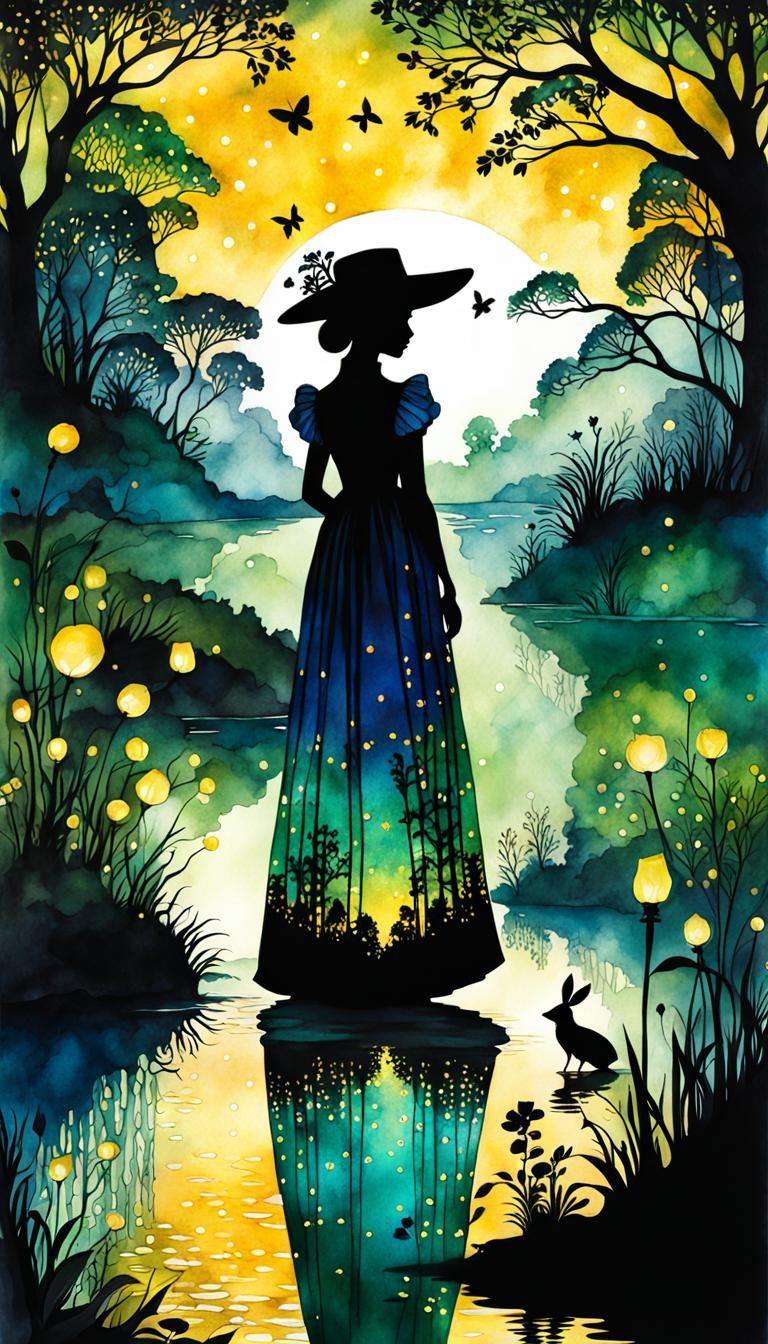 Mysterious Woman in Alcohol Ink Storybook Illustration