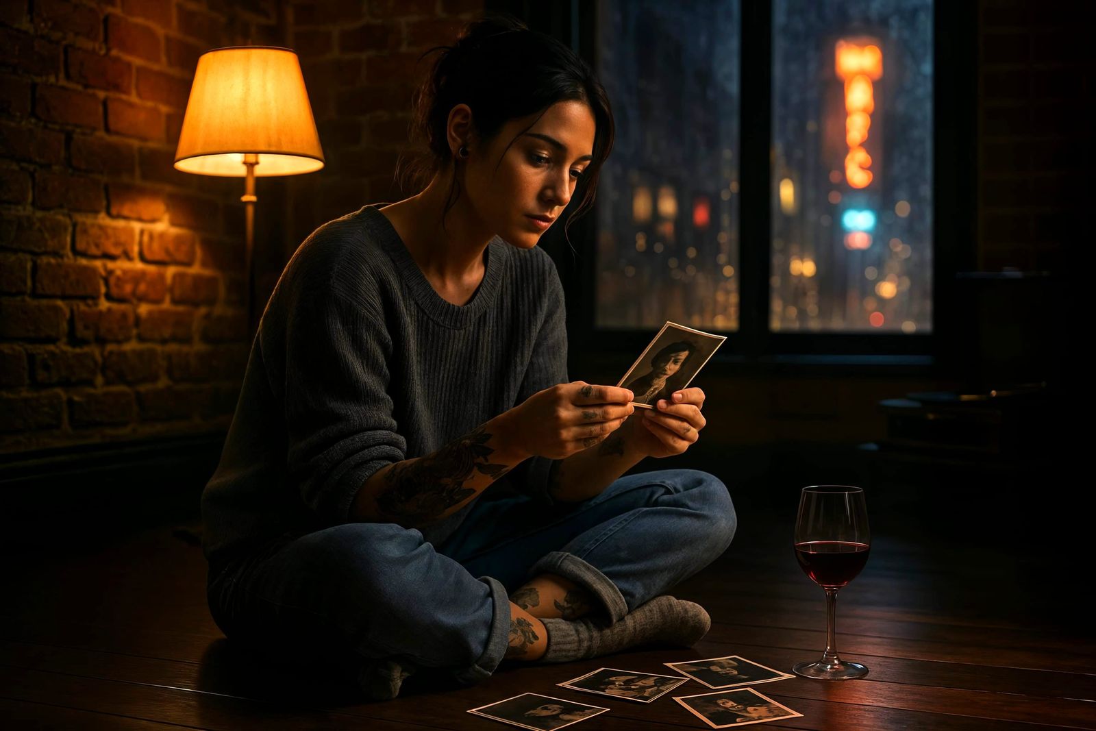 Nostalgic Woman in New York City Apartment