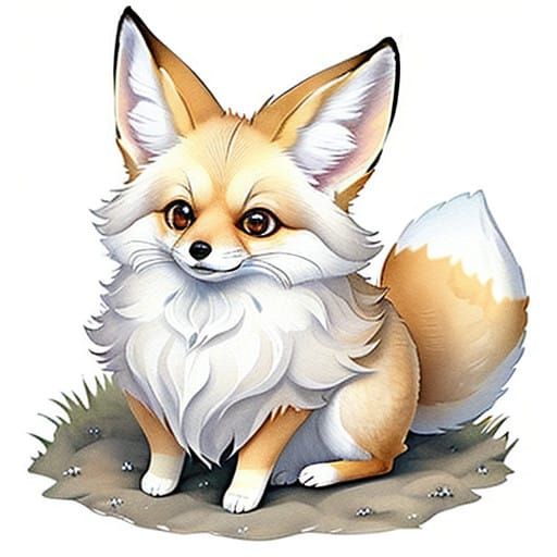 Fictional Fennec Fox Pomeranian Mix in Whimsical Watercolor...