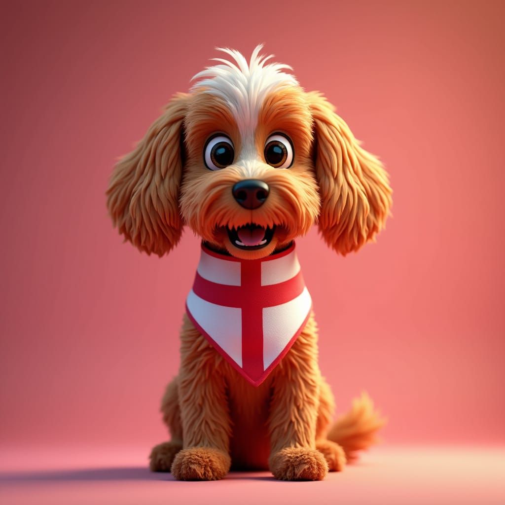 Vibrant Cockapoo Dog Set Against a Radial England Flag