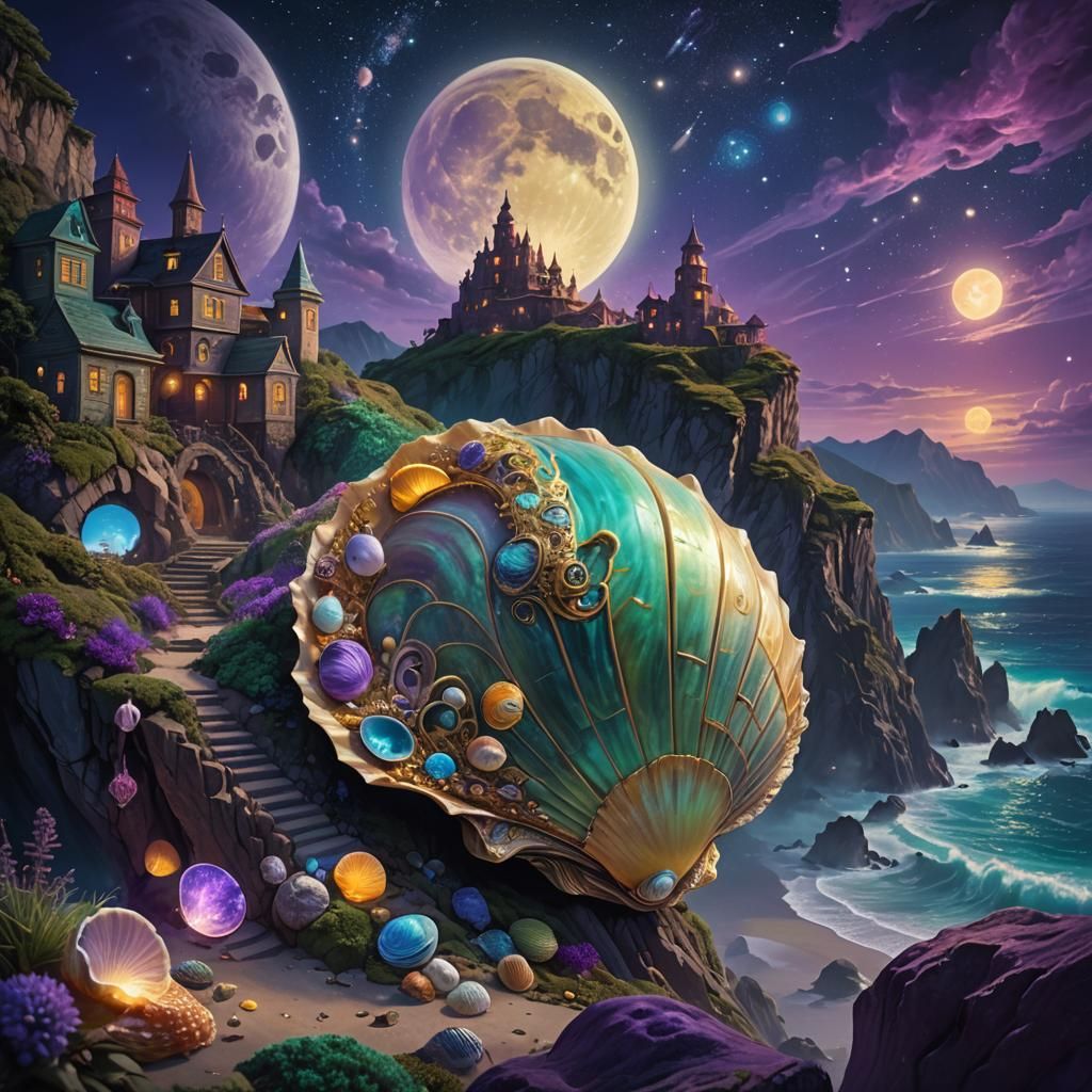 Mystic Shell Under Purple Moon: Fantasy Concept Art