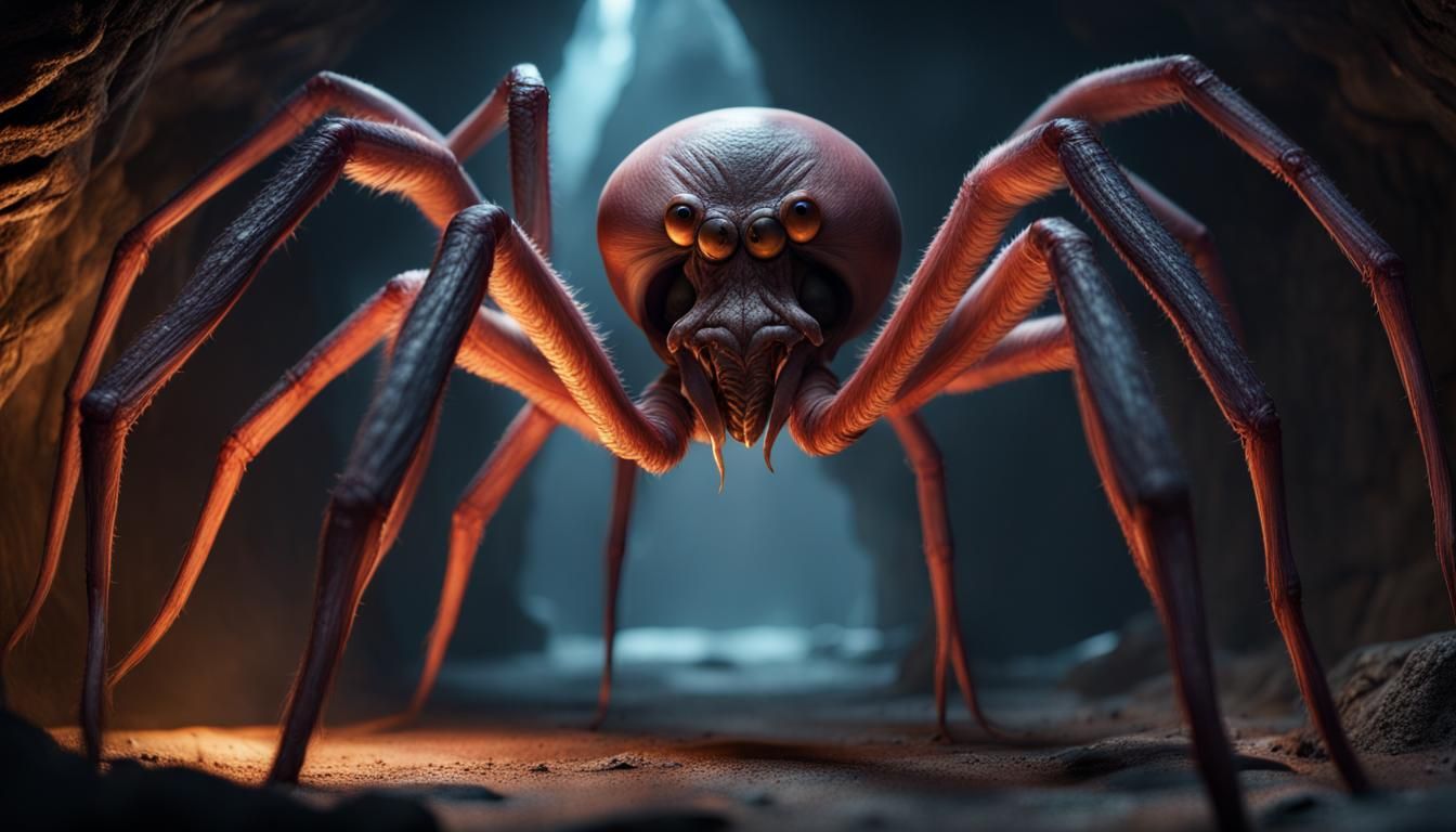 Giant Hairless Arachnid in Cave Tunnel: Fantasy Concept Art