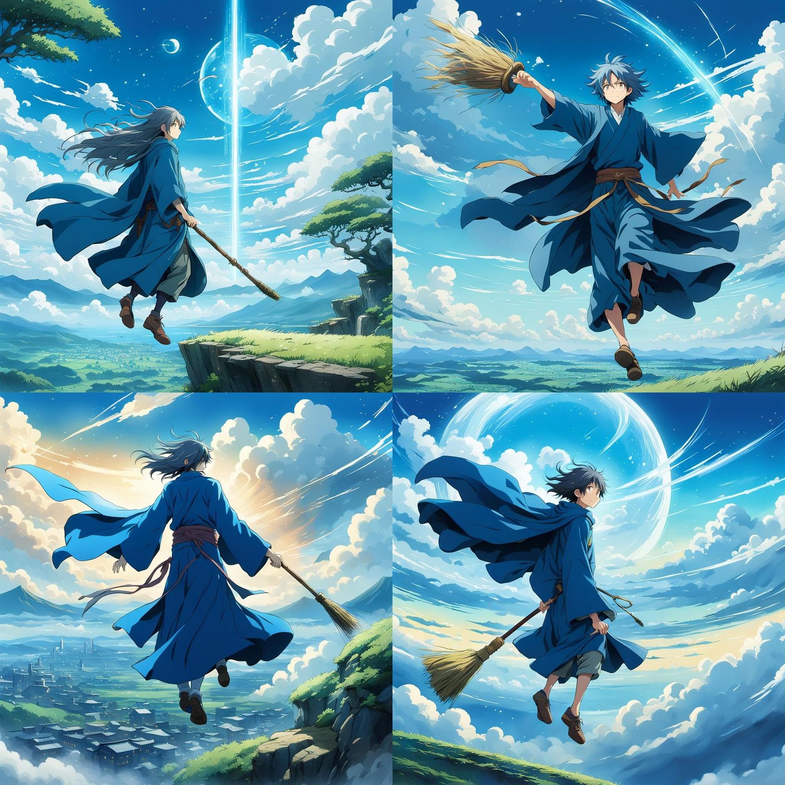 Anime Wizard Flying Over Japan in Ghibli Style