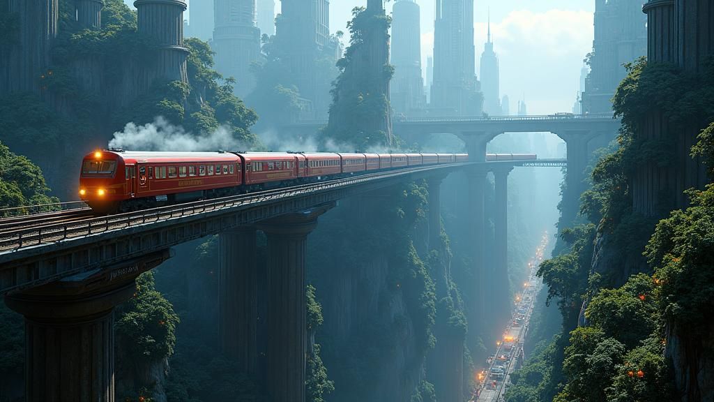 Futuristic Metropolis with Sky Gardens and Floating Railway