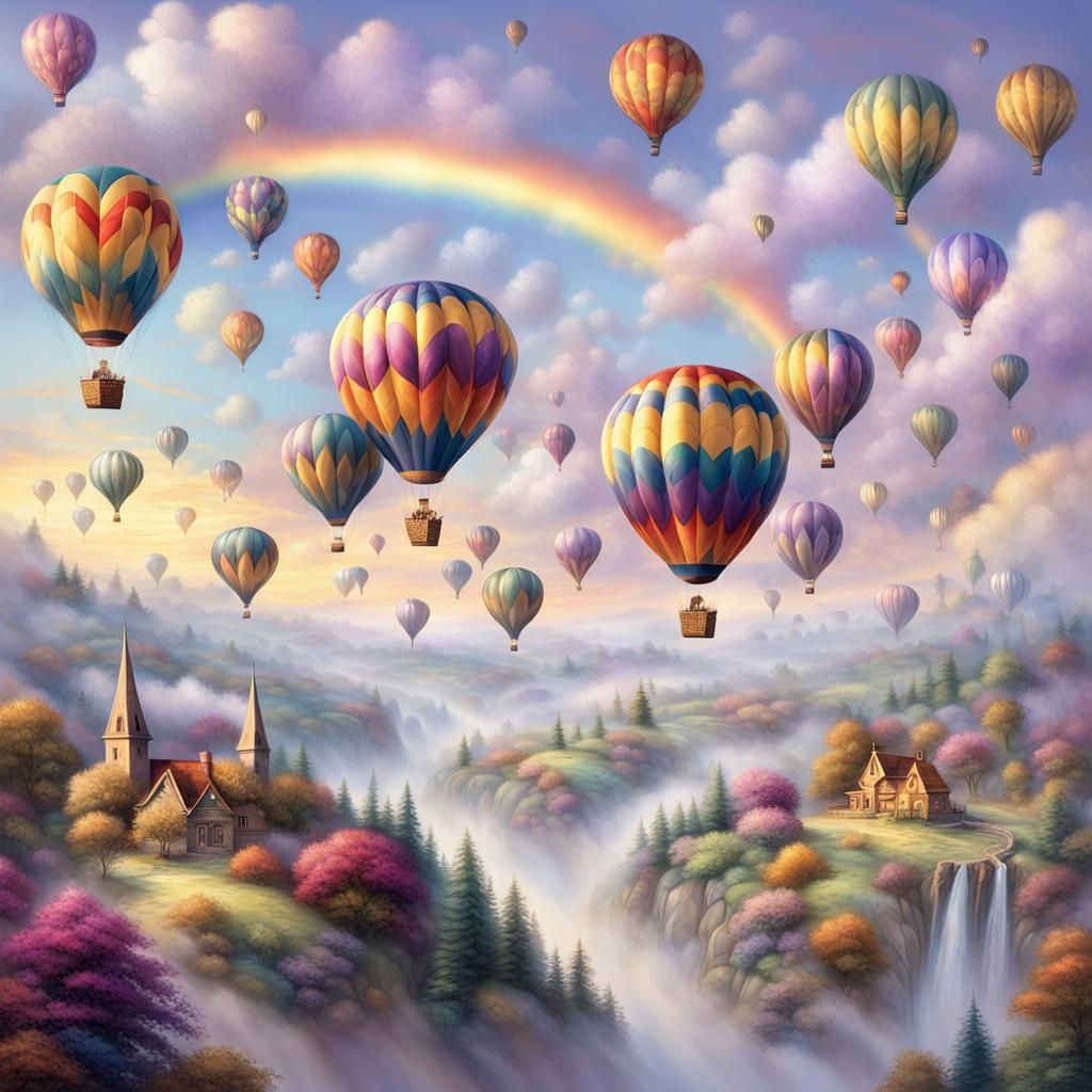 Glittering Hot Air Balloons in Ethereal Sky