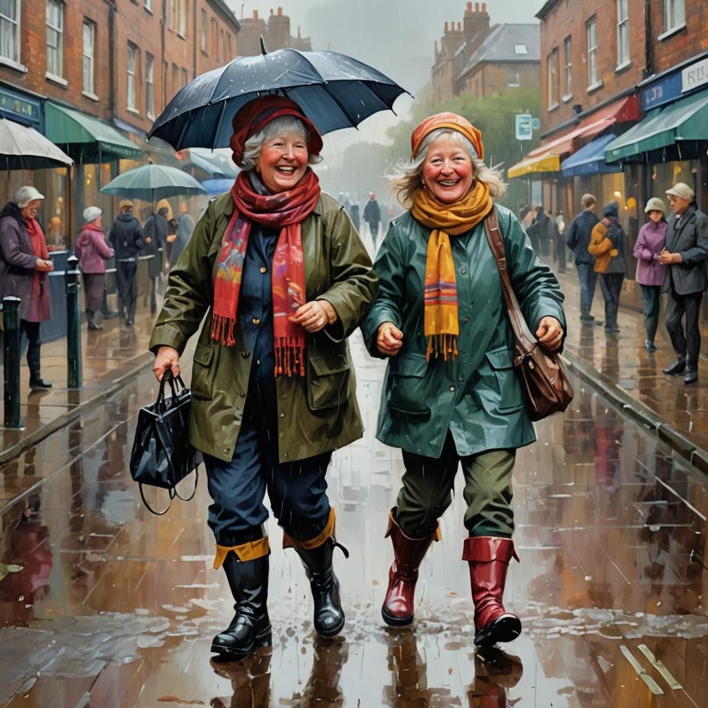 Adorable English Ladies Having Fun in the Rain