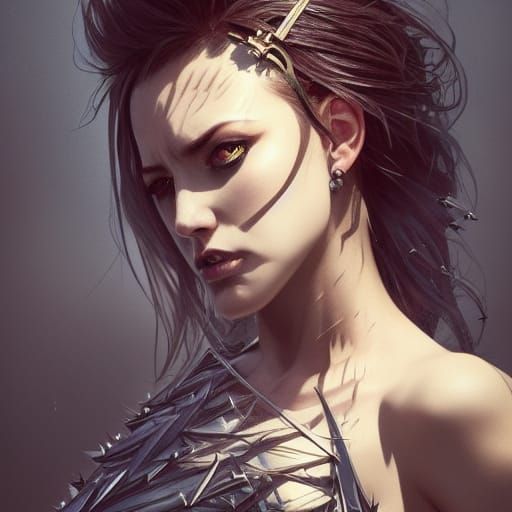 Furious Woman in Spiked Metal Dress, Digital Art