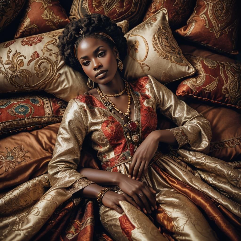Portrait of African Woman in Luxurious Fabrics