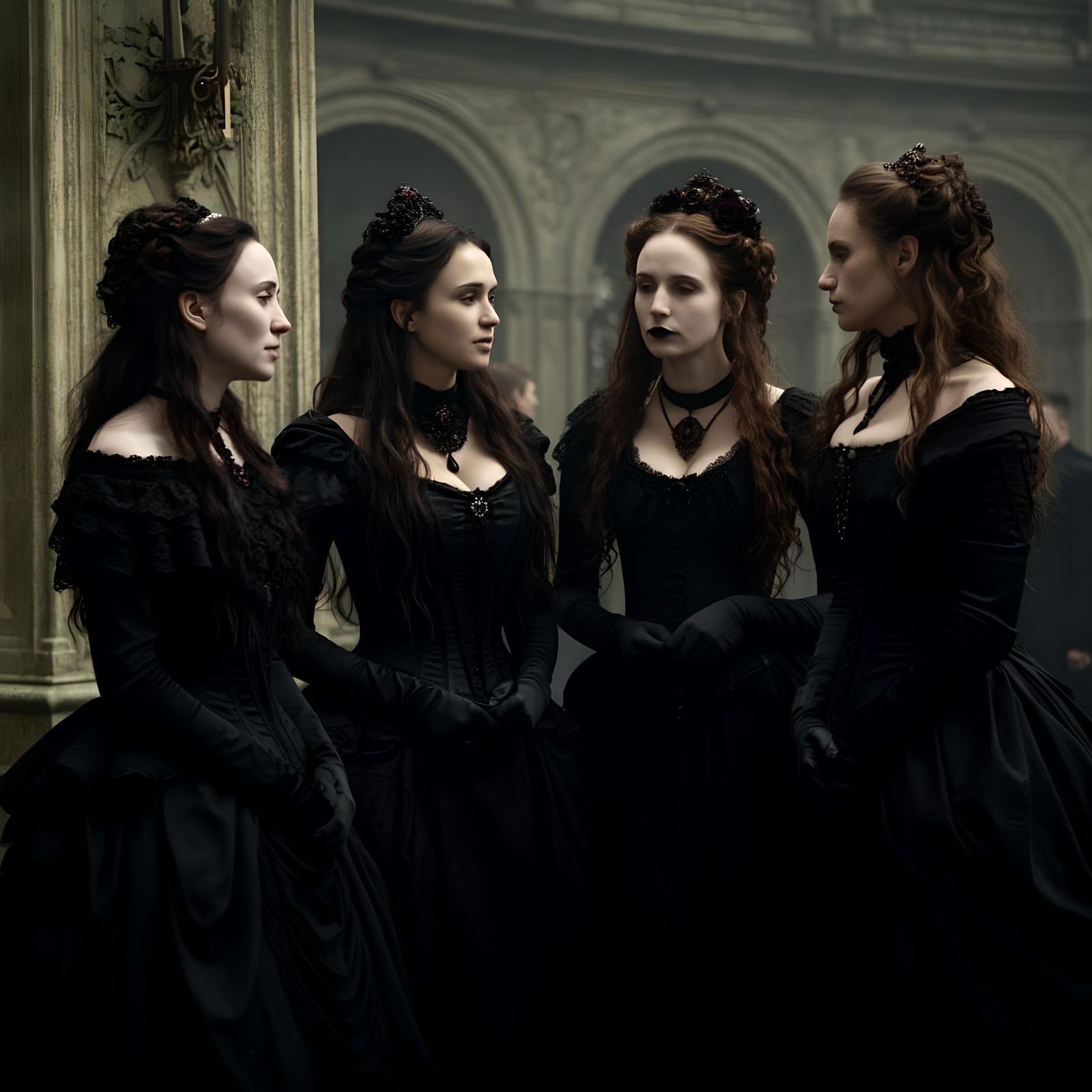 Four Sisters in Gothic Victorian Style at Gala