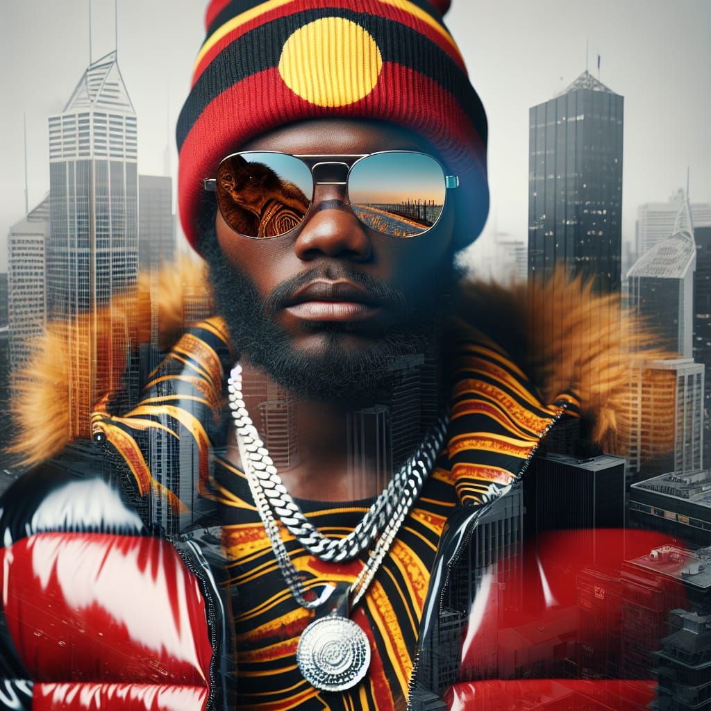 Aboriginal Man in Urban Double Exposure