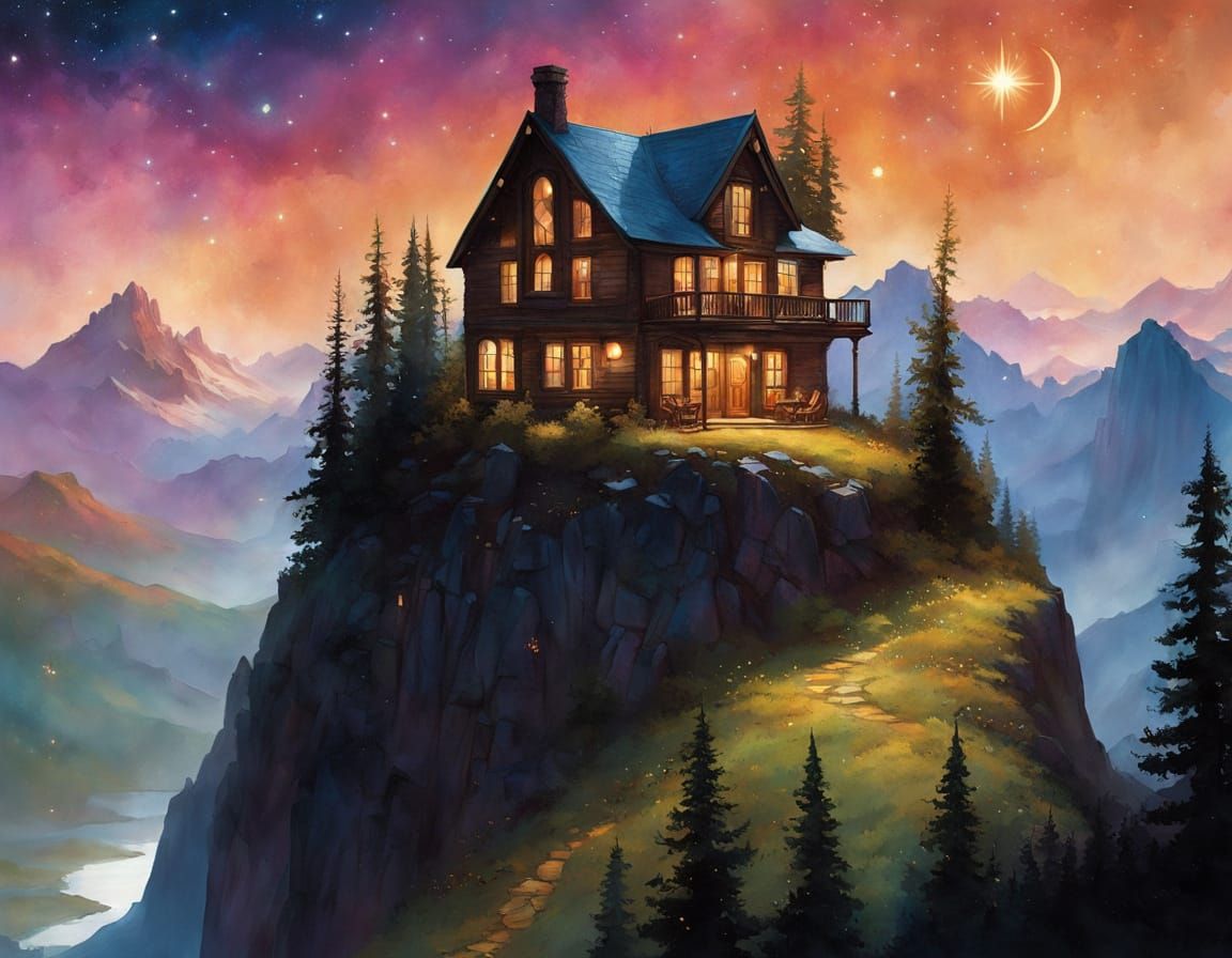 Cabin on a mountain peak