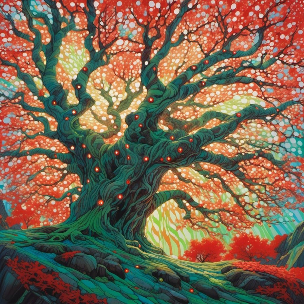 Whimsical Striped Tree in Seuss Aesthetic