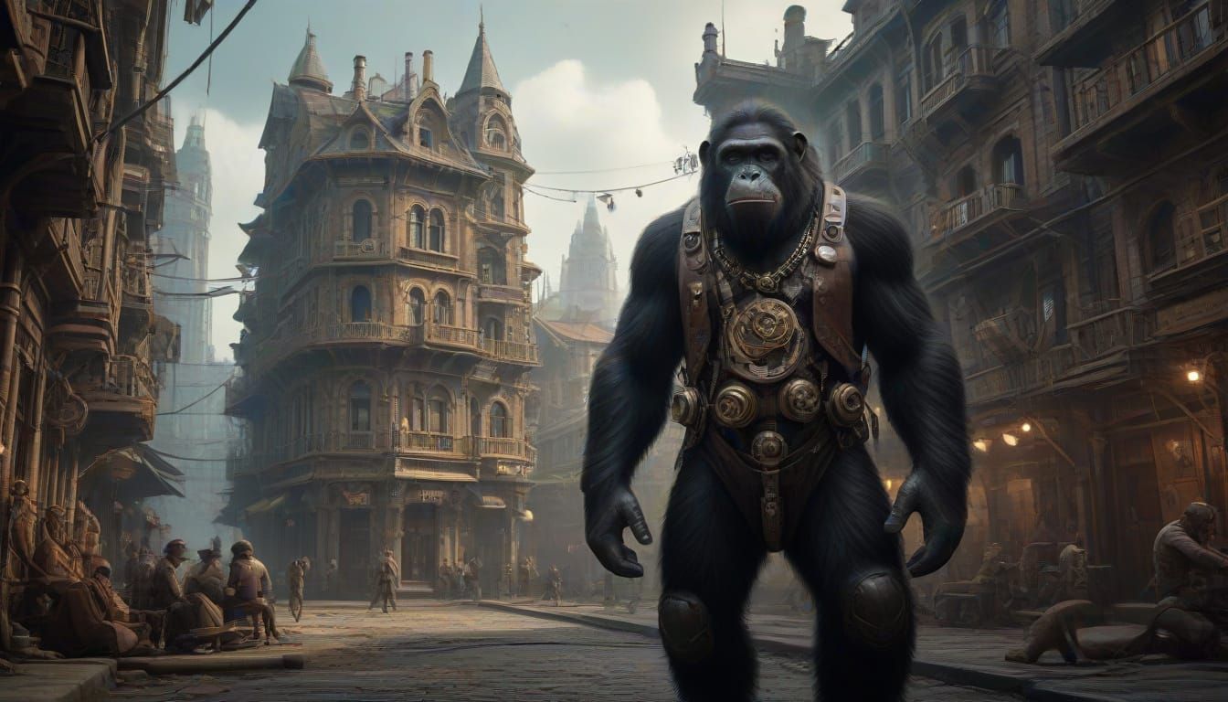 Steampunk Ape City with Elaborate Clothing